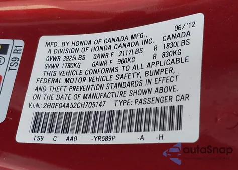 2012 Honda Civic Si из США, поврежденный, VIN 2HGFG4A52CH705147